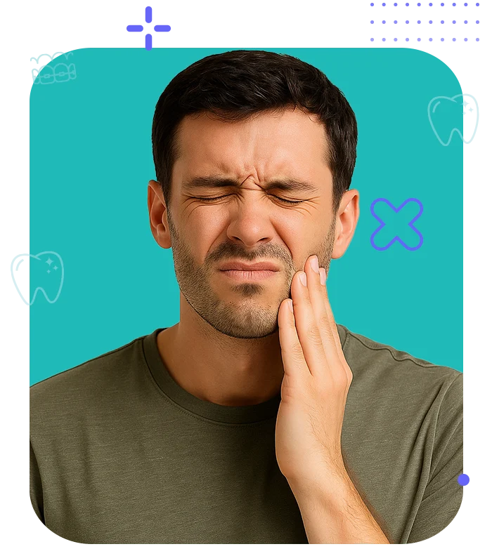 Hombre con expresión de preocupación por dolor de muela debido a infección dental no tratada