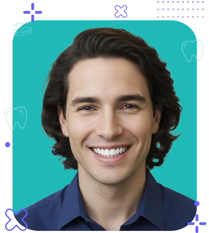 Antes y después de resinas dentales en hombre de 38 años con barba en Chihuahua, restauración dental natural.